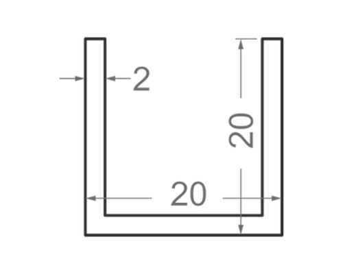 Алюмінієвий П-подібний профіль (швелер) 20x20мм S2мм (анодований)