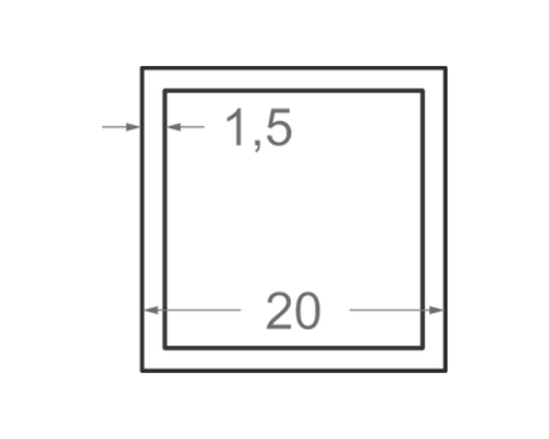 Алюмінієва труба квадратна 20x20мм S1.5мм (анодована)