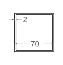 Алюмінієва труба квадратна 70x70мм S2мм (R4) (без покриття)