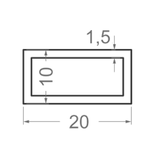 Алюминиевая труба прямоугольная 20x10мм S1.5мм (анодированная)