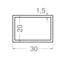 Алюминиевая труба прямоугольная 30x20мм S1.5мм (анодированная)