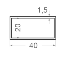 Алюминиевая труба прямоугольная 40x20мм S1.5мм (без покрытия)