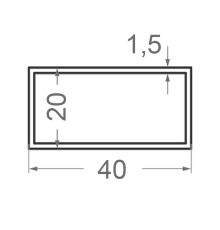 Алюминиевая труба прямоугольная 40x20мм S1.5мм (без покрытия)