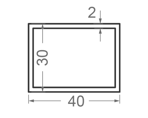 Алюминиевая труба прямоугольная 40x30мм S2мм (анодированная)