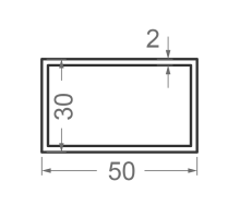 Алюминиевая труба прямоугольная 50x30мм S2мм (R4) (анодированная)