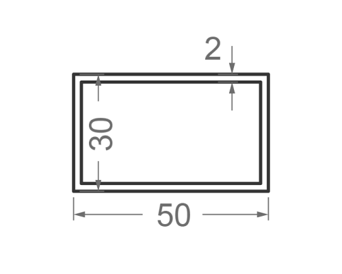 Алюминиевая труба прямоугольная 50x30мм S2мм (R4) (анодированная)